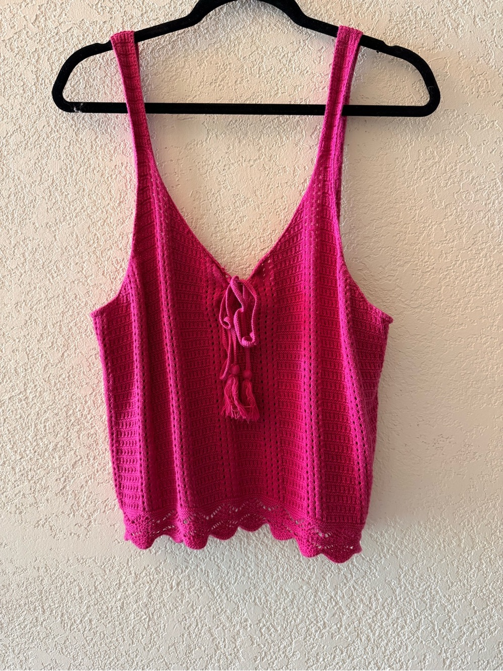 OLD NAVY Crochet Knit 100% Cotton Boho Pink Tie Front Sweater Tank Top Size Med‎
